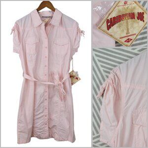 NEW Caribbean Joe Safari Sheath Dress Size Large Belted Button Up Light Pink